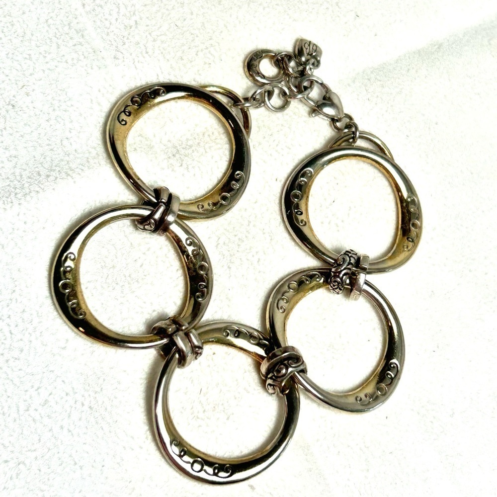Brighton Covet Large Open Link Bracelet Silver Plated Faded Gold Tone Look 8" - Picture 6 of 12